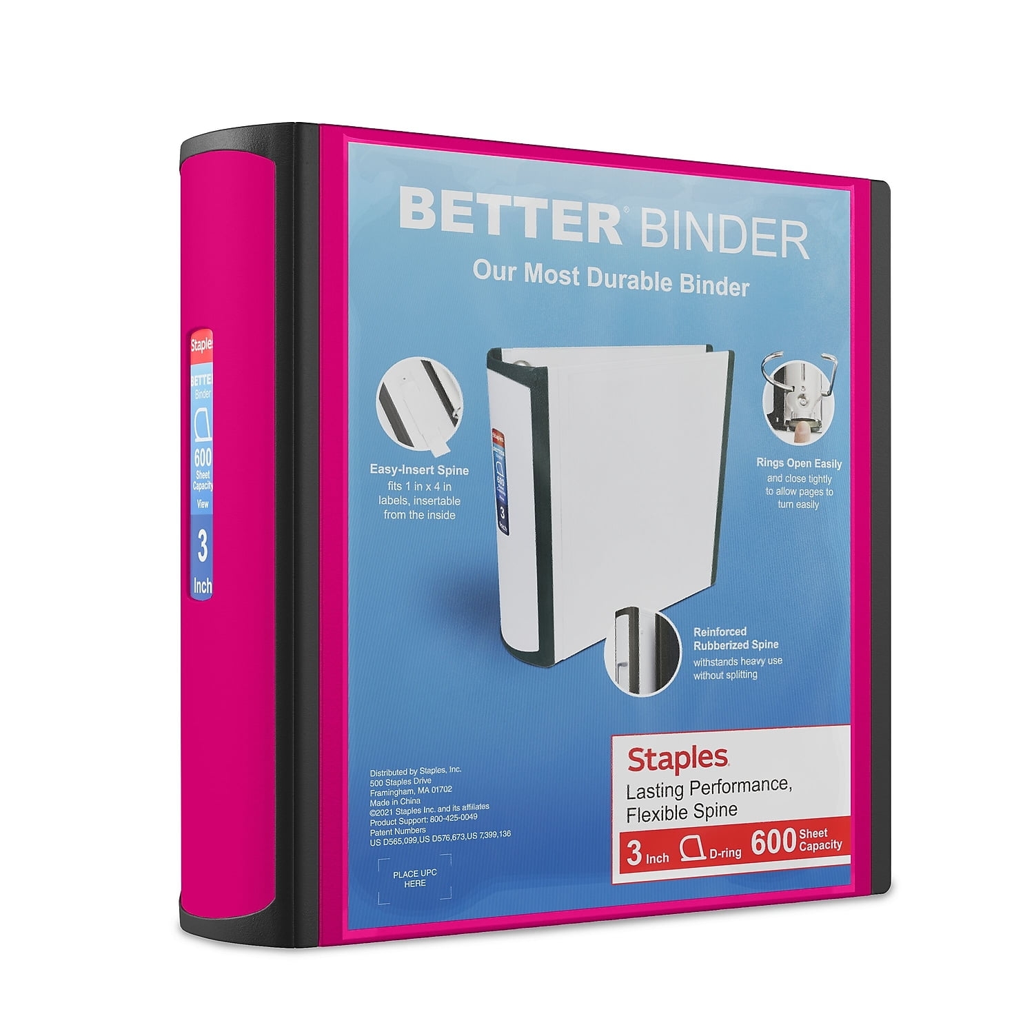 Staples Better View Binder Pink 3 Inch D 3 Ring Holds 600 Sheets Easy Document Access 15128 US Walmart