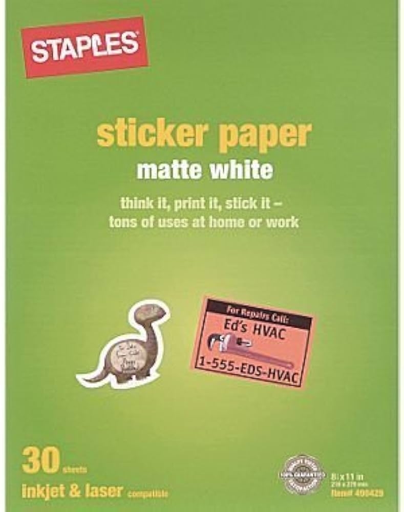 Staples Matte White Sticker Paper 8 5 X 11 60 Sheets Amazon au Stationery Office Products