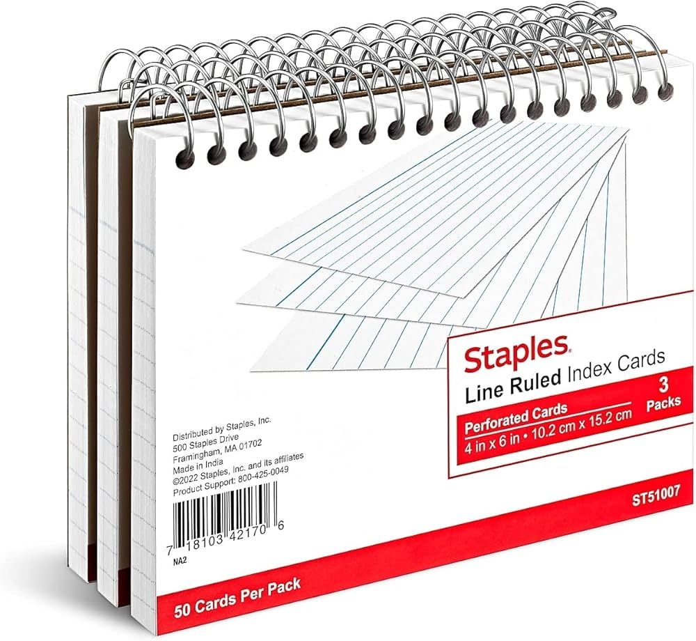 Staples Spiral Bound Index Cards 4 X 6 Ruled White 3 Pack 15098 Amazon in Office Products