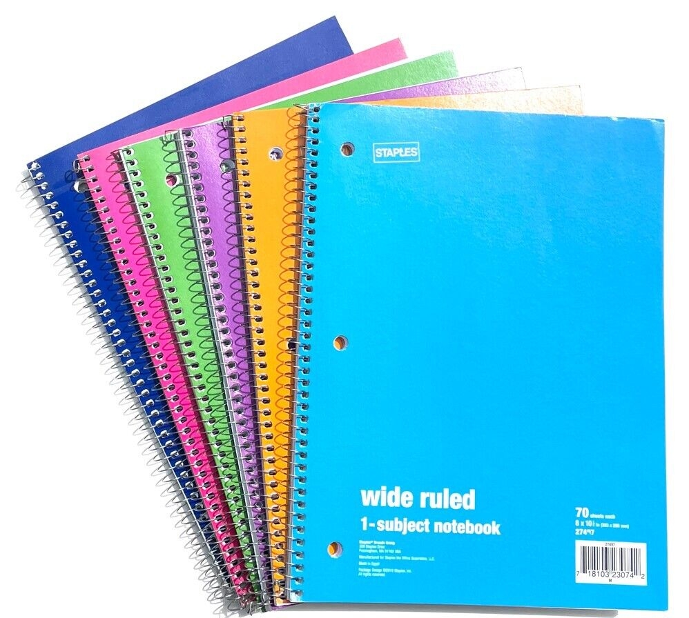 Staples Wire Binding 1 Subject Notebooks 70 Sheets 6 Pack Assorted EBay