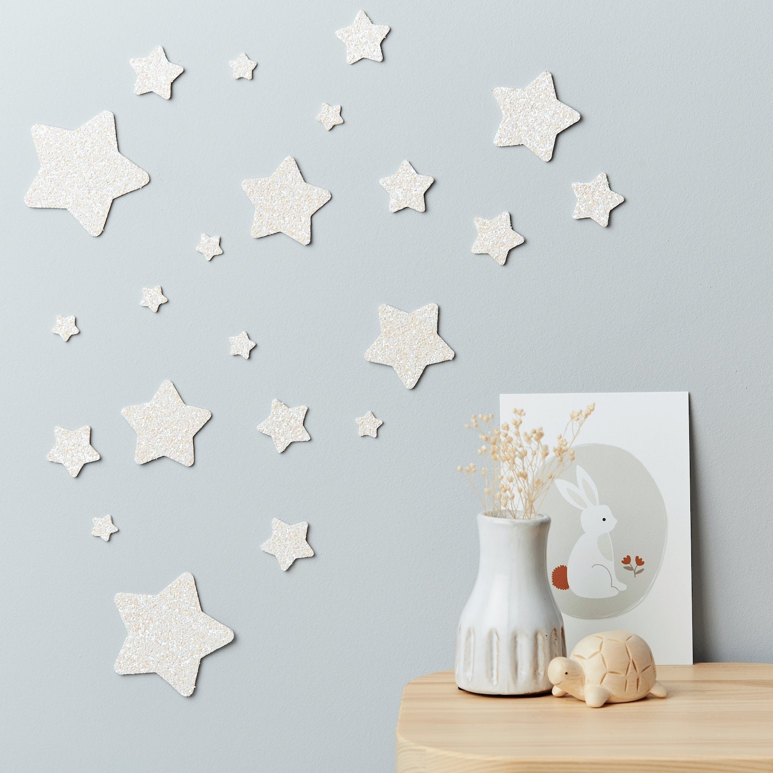 STAR WALL DECALS White Glitter Removable And Reusable Wall Stickers Kids Wall Decal Nursery Wall Art Etsy