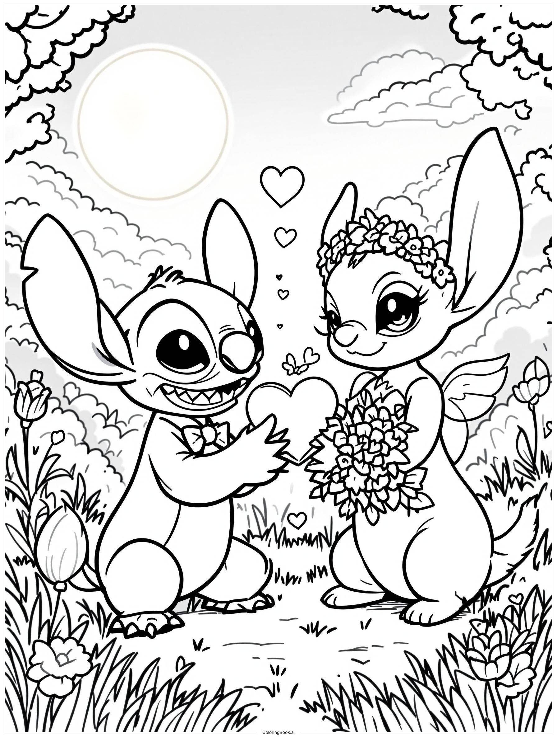 Stitch And Angel Valentine s Day Coloring Page Free PDF PNG Printable 