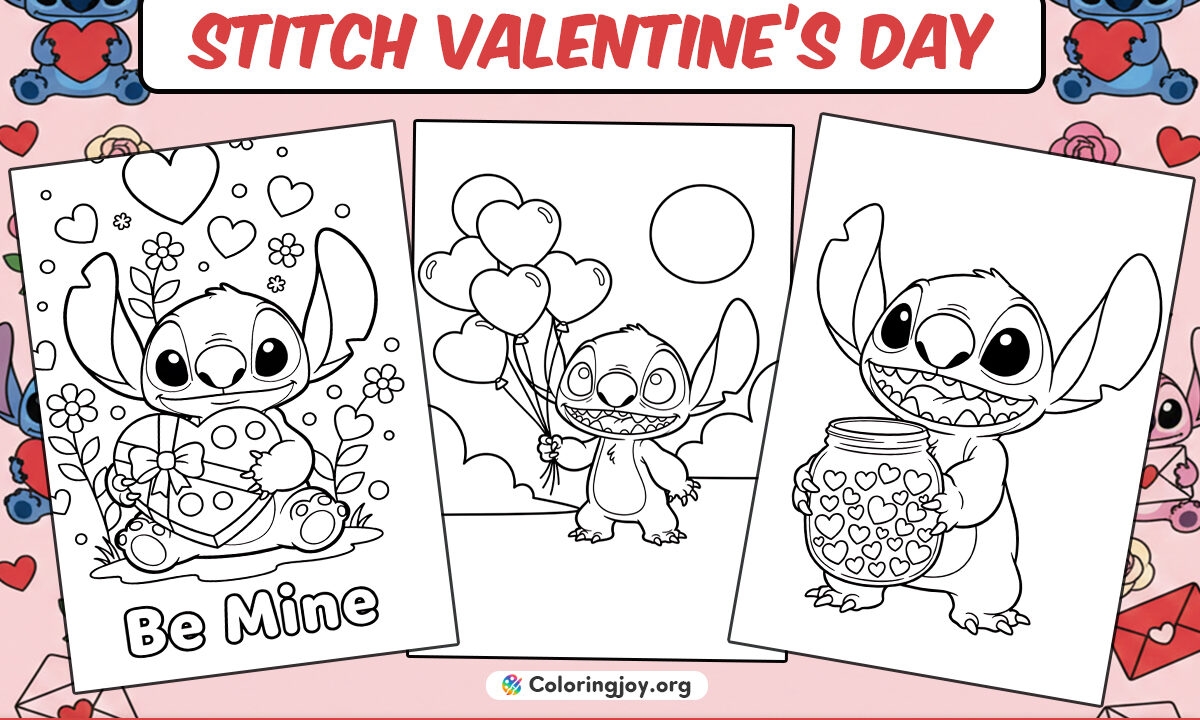 Stitch Valentine Coloring Pages Cute Free Printable PDFs 