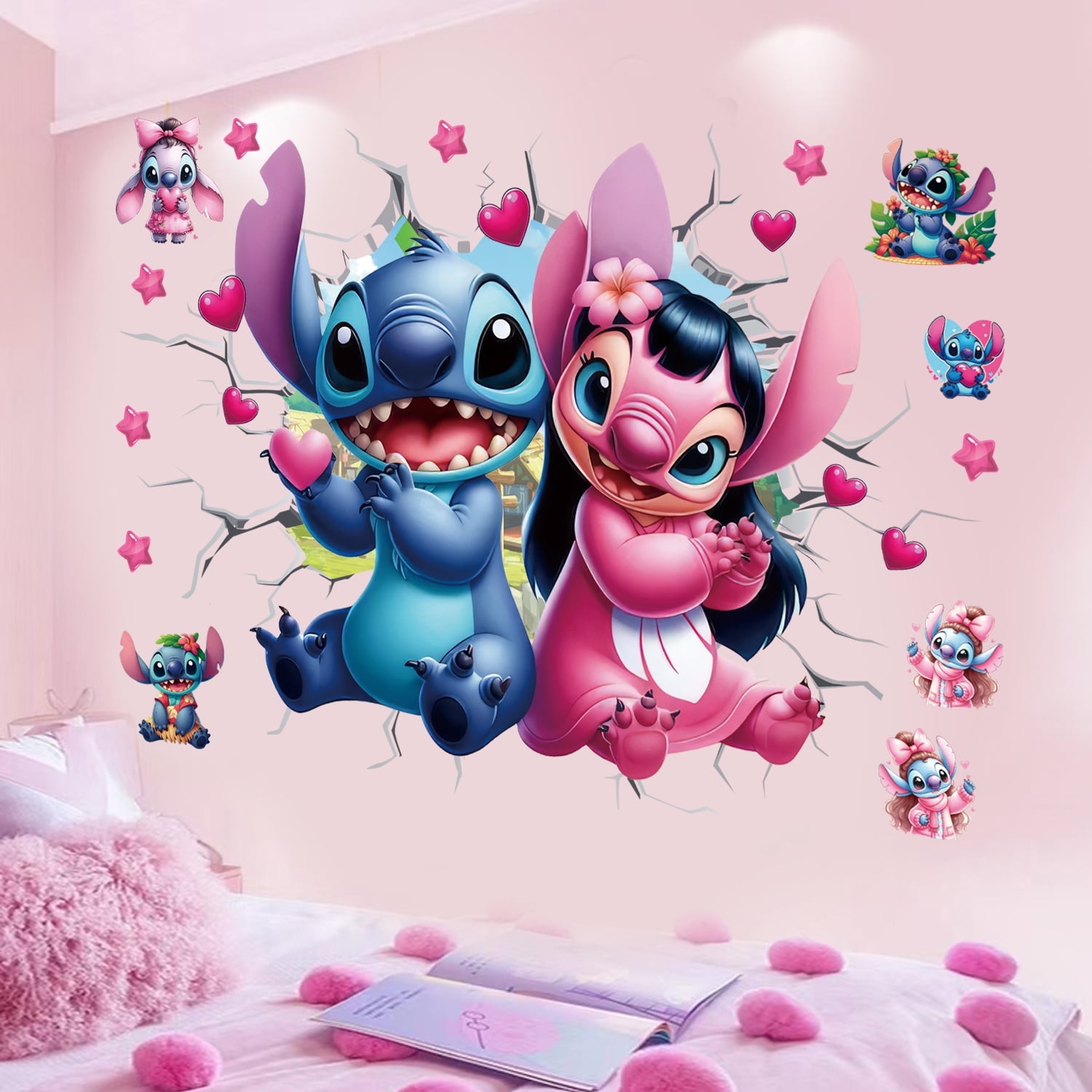 Stitch Wall Stickers Cartoon Wall Decals DIY Peel And Stick Vinyl Wall Decor For Kid Girls Boys Bedroom Living Room House Fun 16 24 Inch Walmart