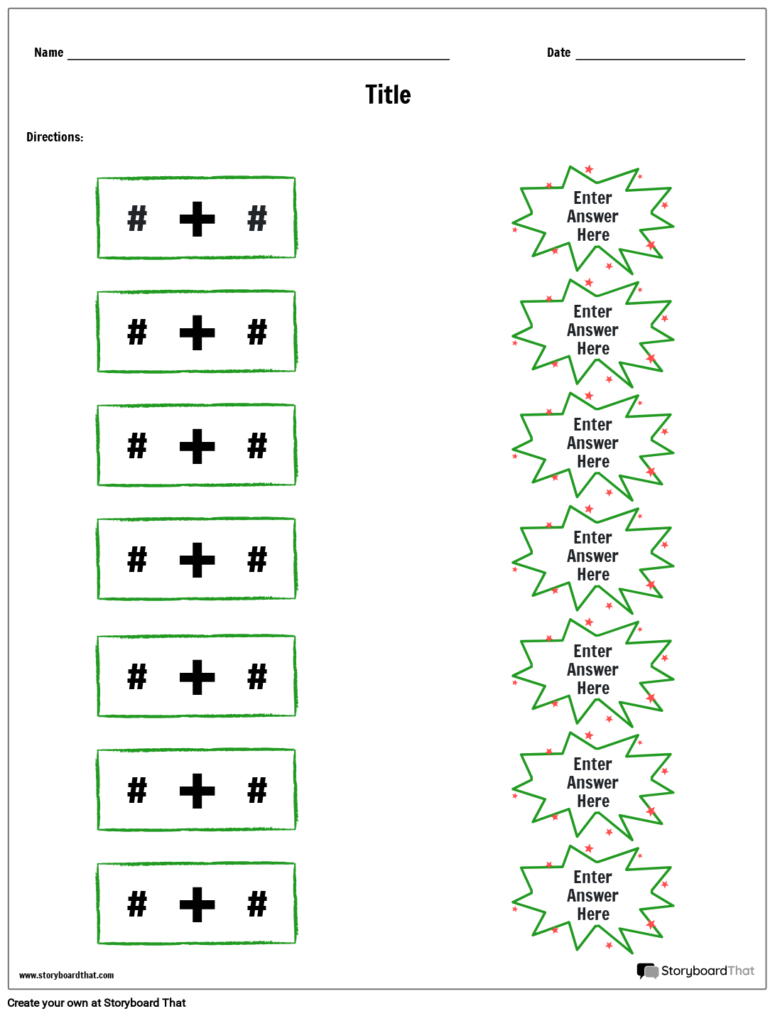 Storyboard That Free Addition Worksheet Creator