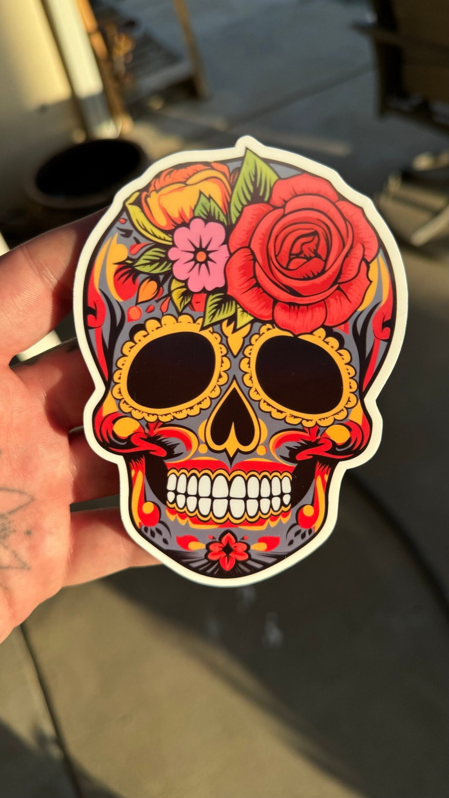 Sugar Skull Flower Tattoo Sticker Waterproof Vinyl Die Cut Etsy