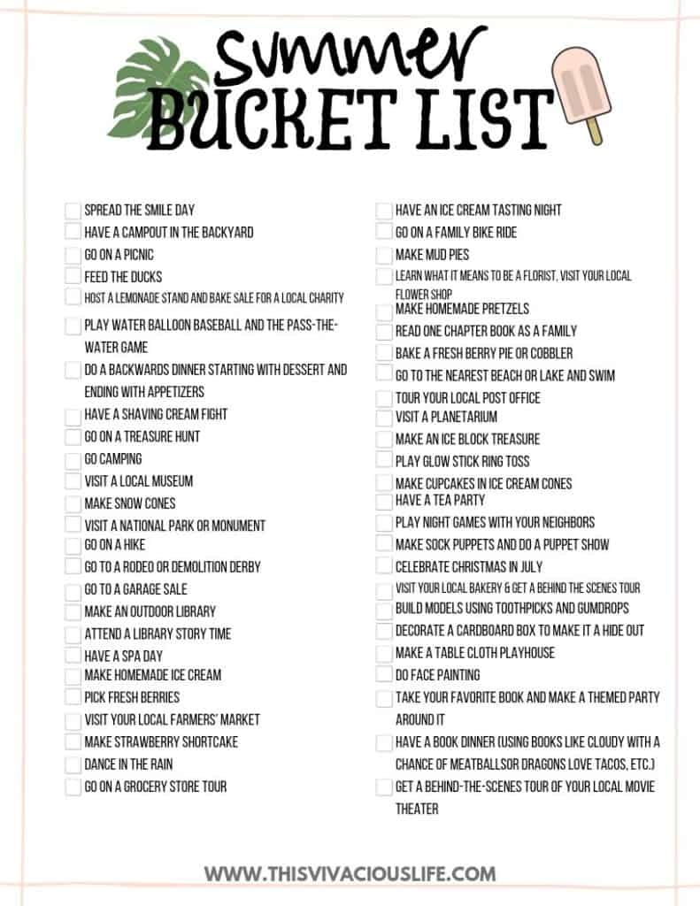 Summer Bucket List with TWO Printables This Vivacious Life
