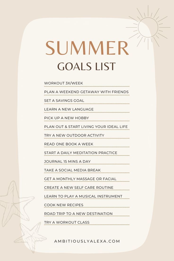 Summer Goals List Glow Up Summer Goals List Productive