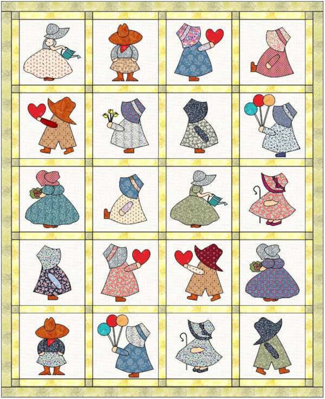Sunbonnet Sue And Overall Sam Quilt Digital PDF Quilt Pattern Twin Size Quilt Instant Download Child s Quilt Applique Patchwork Etsy