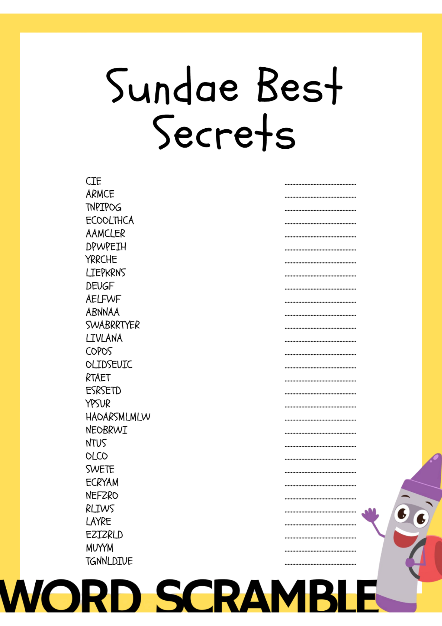 word scramble worksheet