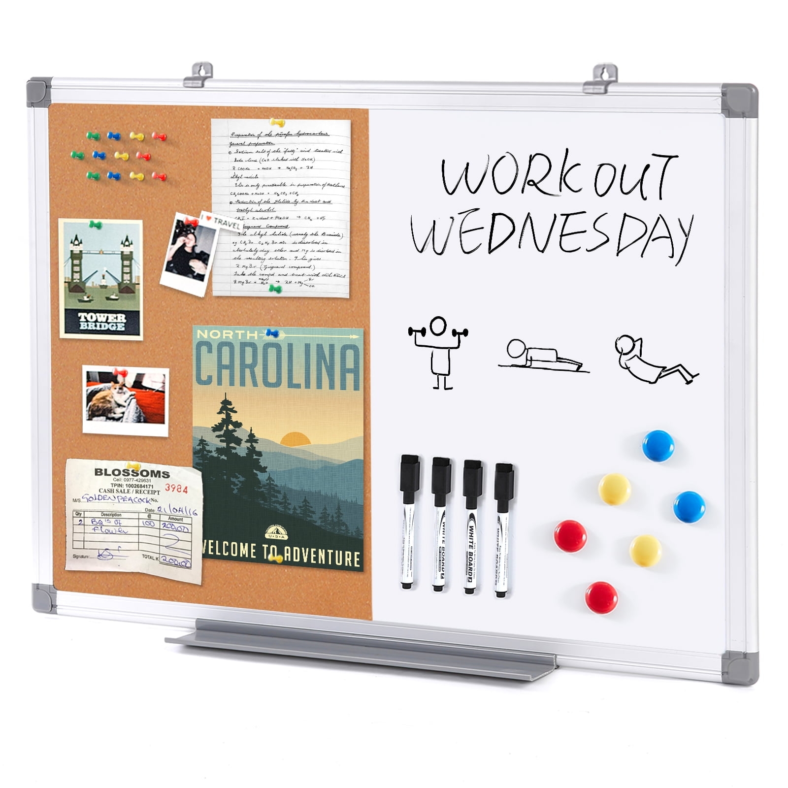 SWANCROWN Magnetic Office Combination Board Dry Erase Cork Board Combo 24 x 18 Walmart