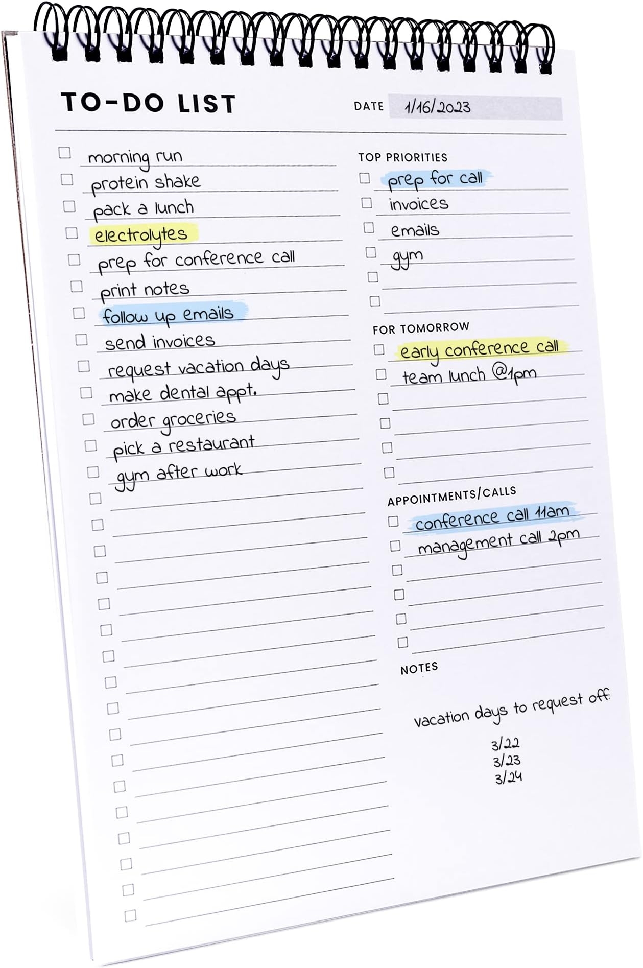 Task Organizer Pad To Do List Notepad 8 5x11 Spiral Bound Daily Planner With Multiple Sections For Task Organization Daily Planner Notebook With Sections
