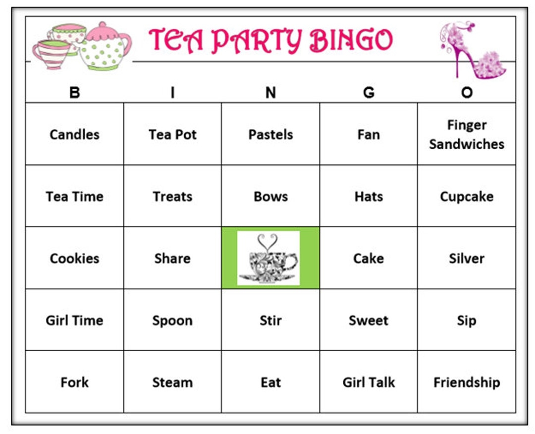 Tea Party Bingo girl Time Game Very Fun Print And Play Download And Print 30 Unique Bingo Cards Etsy