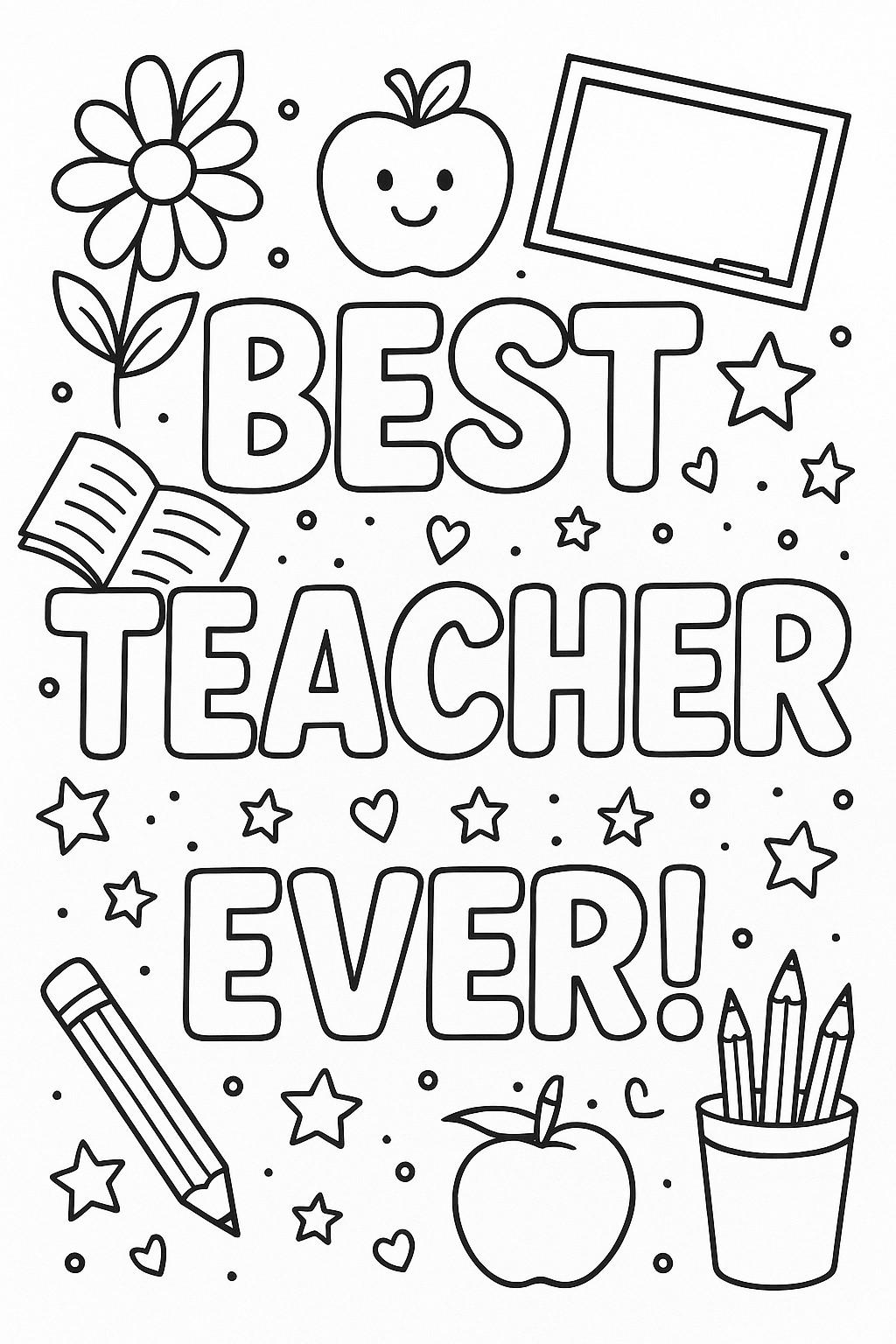 Teacher Appreciation Coloring Page Best Teacher Ever Printable End Of Year Teacher Gift Kids Thank You Sheet School Activity Etsy