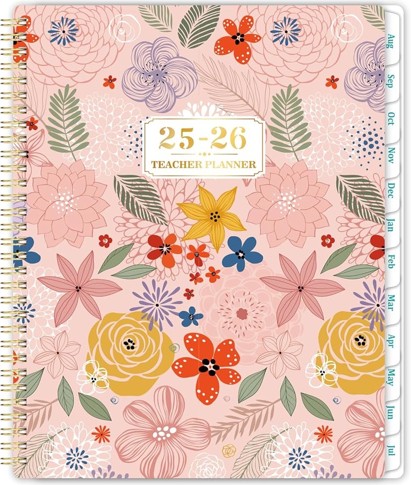Teacher Planner 2025 26 Teacher Planner For Classroom Organization With Monthly Weekly Spread A4 Teacher Plan Book For School Year Floral Cover Monthly Tabs Back Pocket Amazon ie