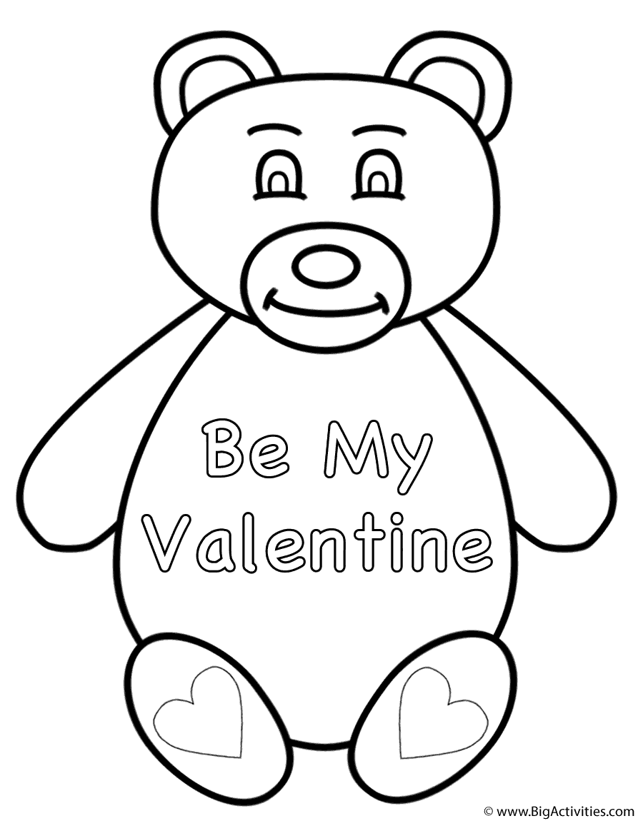 Teddy Bear Be My Valentine Coloring Page Valentine s Day 