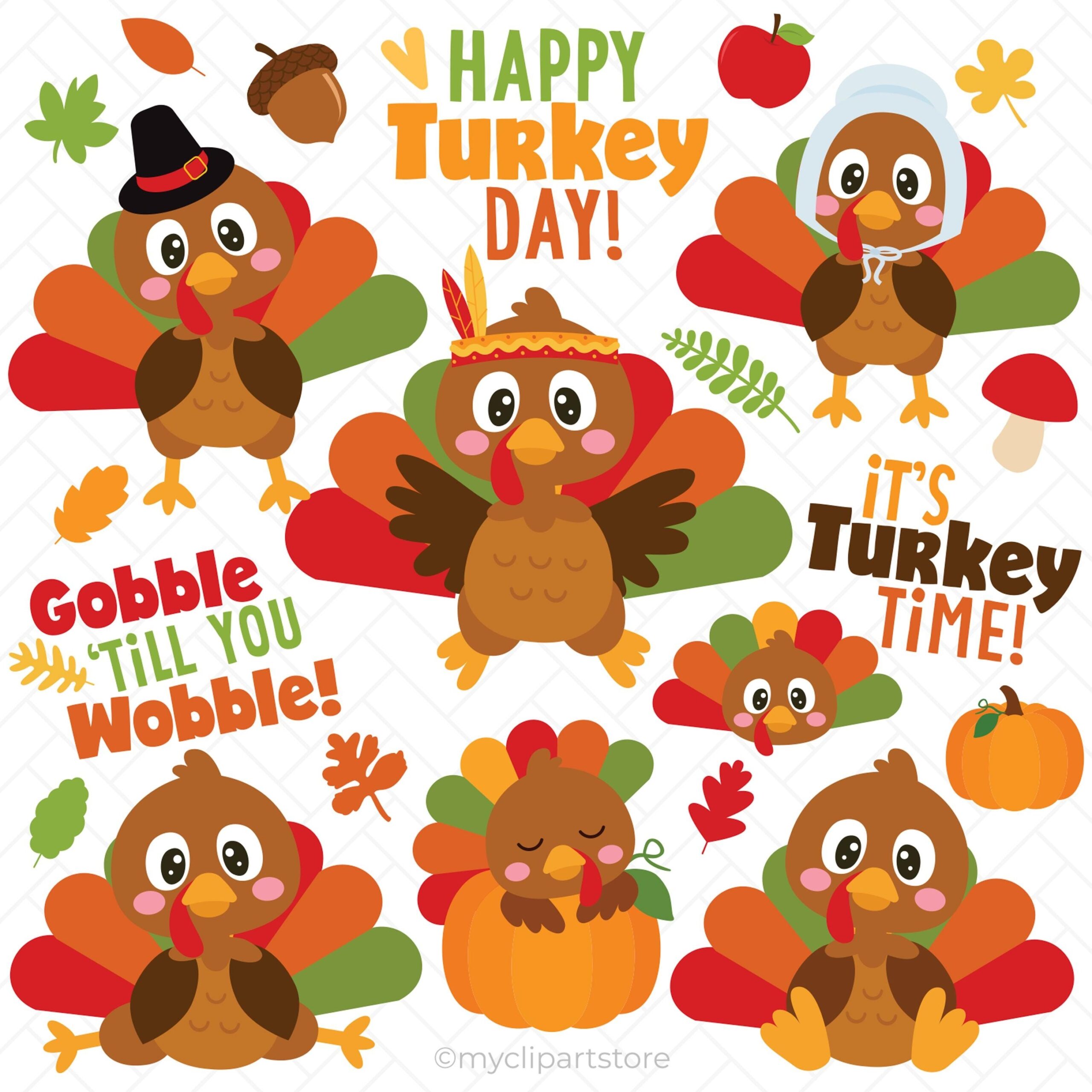 Thanksgiving Turkey Clipart Hand drawn Autumn Designs SVG EPS PNG Digital Download Etsy