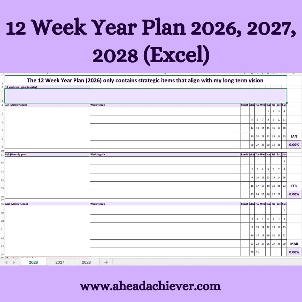 The 12 Week Year Plan 2026 2027 2028 Ahead Achiever