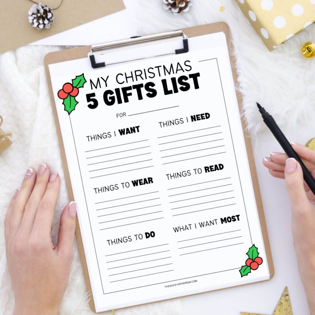 xmas gift list template