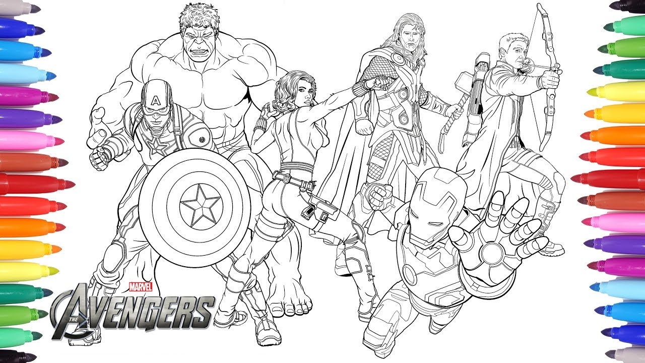 THE AVENGERS Coloring Pages Coloring Painting Avengers Iron Man Captain America Thor Hulk YouTube