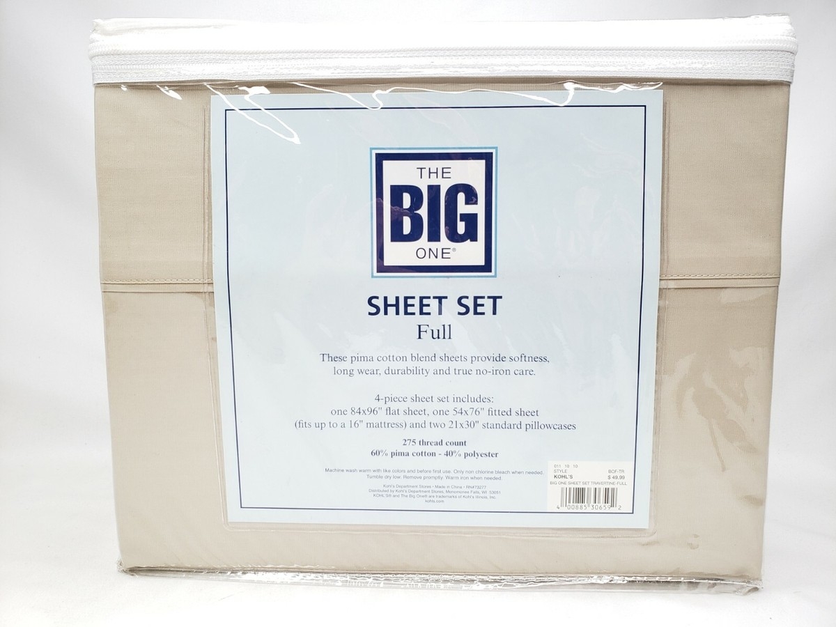 The Big One Easy Care Sheet Set Full 275 Thread Count Cotton Blend Travertine EBay
