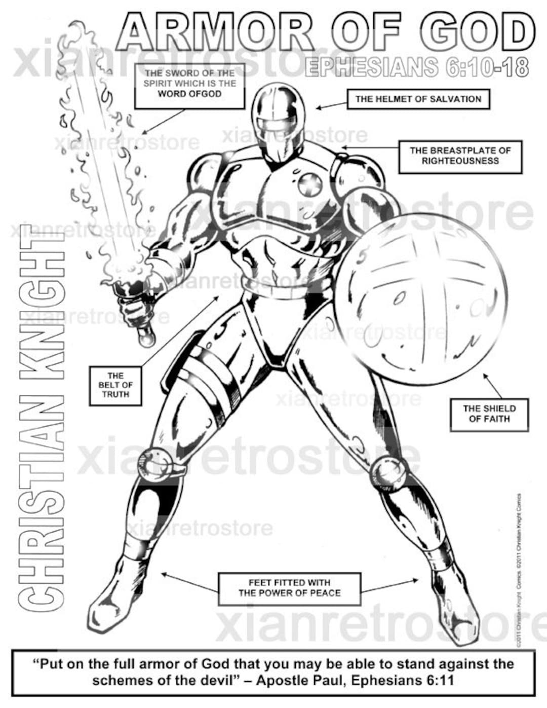 The Christian Knight The Armor Of God Printable Coloring Page Ephesians 6 Instant Digital Download Printable Etsy New Zealand