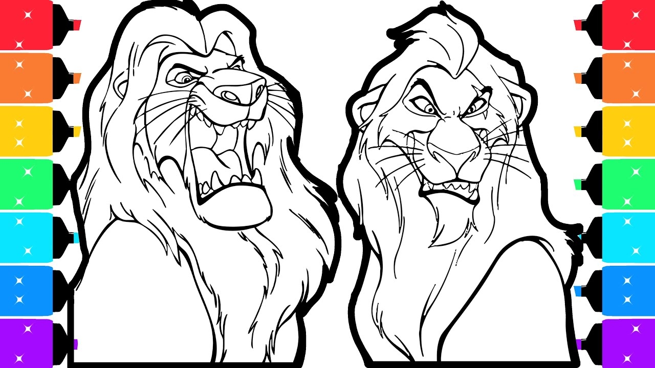 The Lion King Coloring Pages Coloring Mufasa Roaring On Scar Markers YouTube