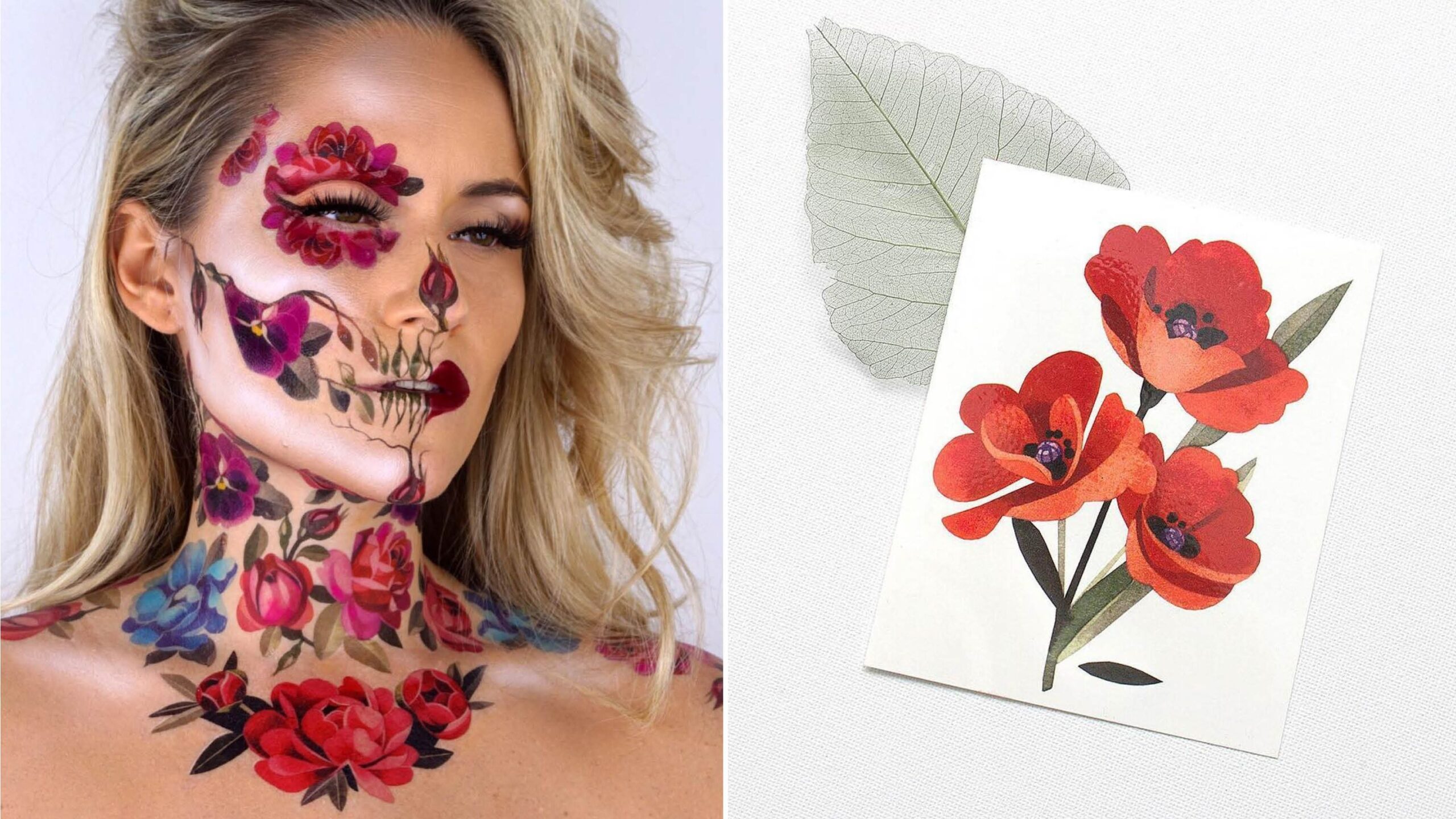 This Flower Skull Makeup Is Actually Made From Temporary Tattoos Allure