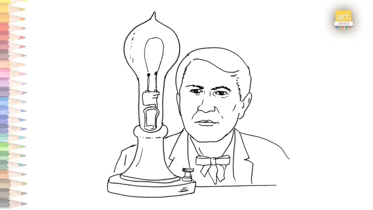 Thomas Edison Outline Drawing 03 How To Draw Thomas Edison Step By Step Outline Drawings Arts YouTube