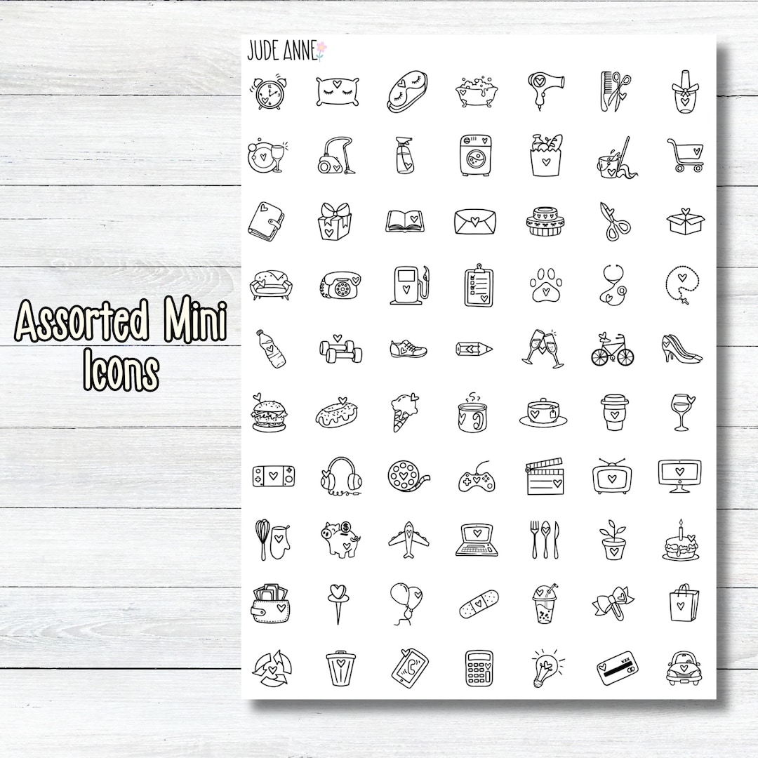 Tiny Icon Planner Stickers Cute Black White Stickers Icon Bundle Stickers Sticker Sheet For Planning Bullet Journaling Stickers Etsy