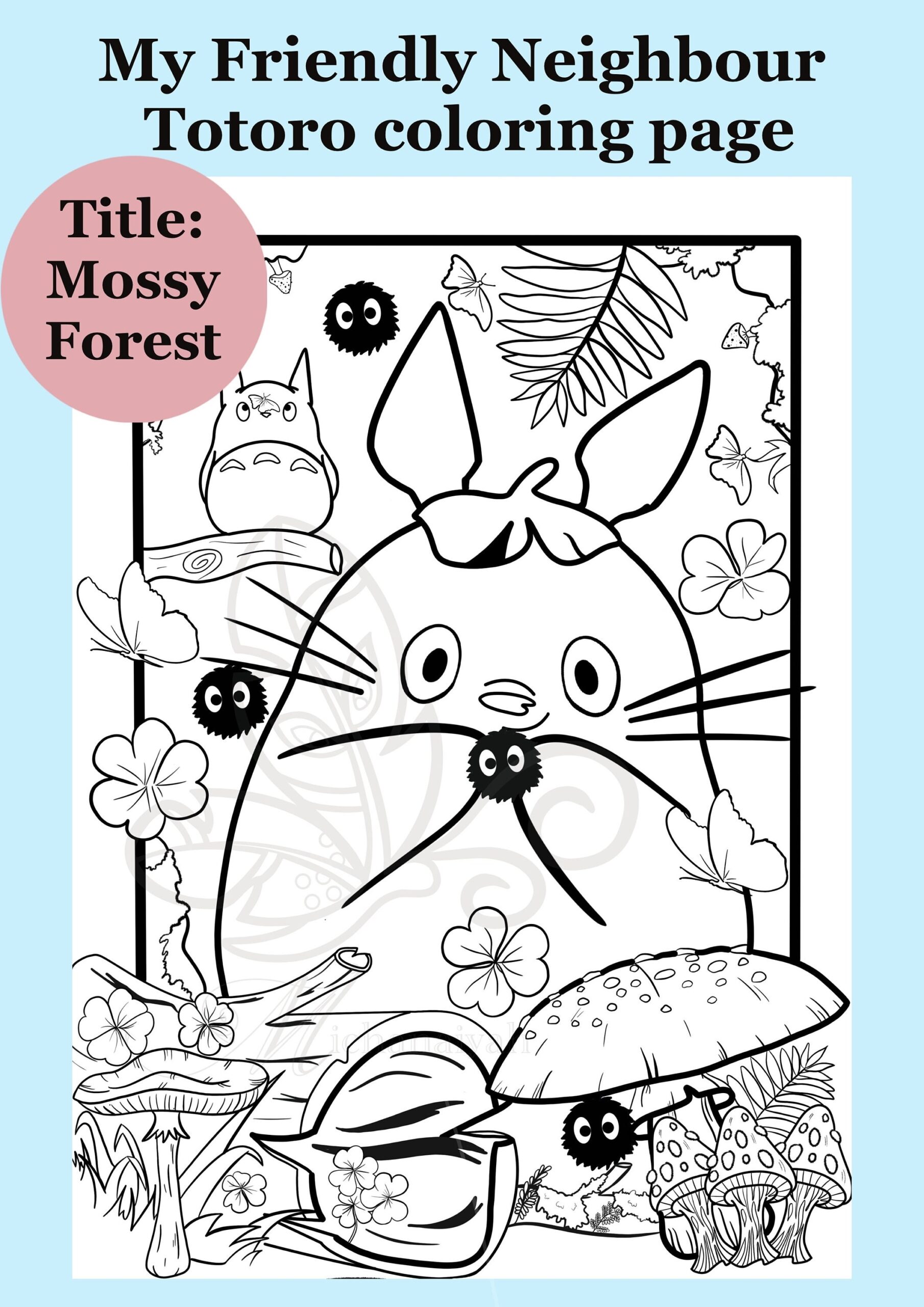 Totoro Colouring Page Studio Ghibli Anime Art digital Download Etsy