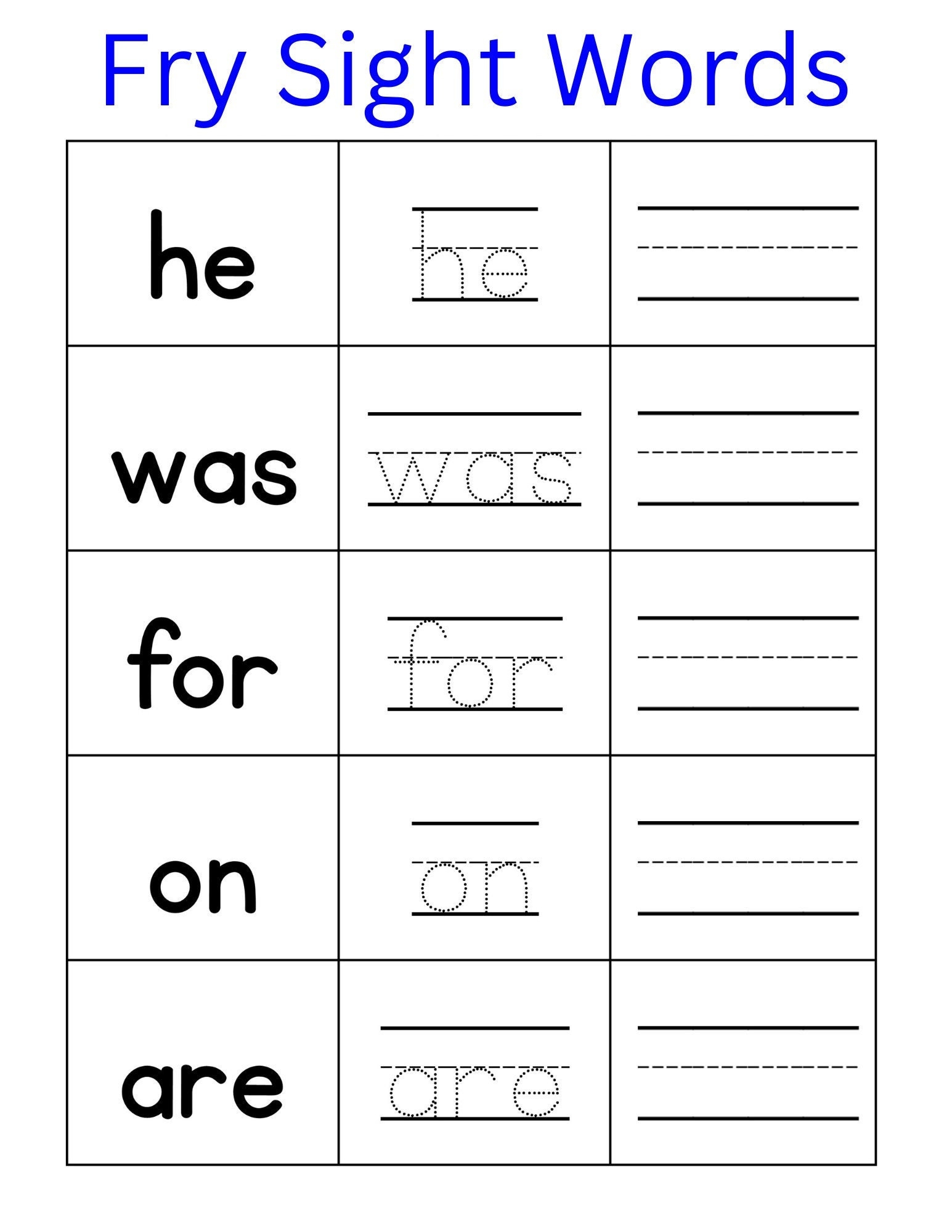 sight words tracing worksheets