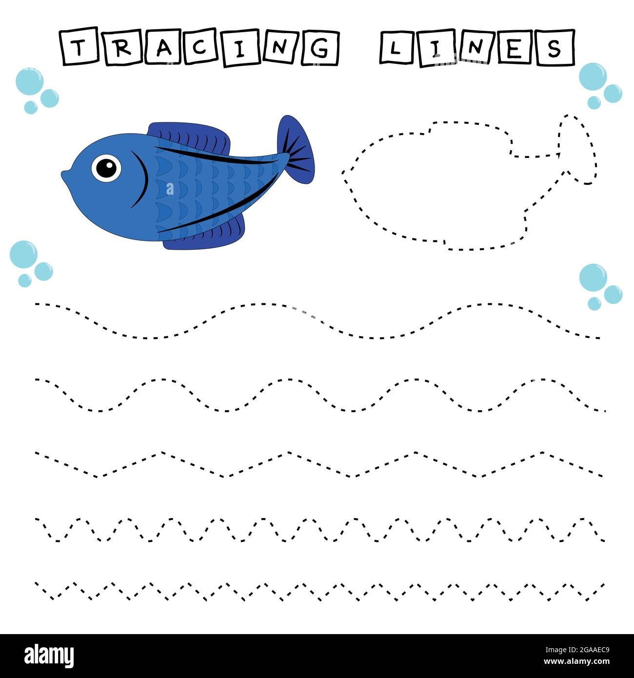 Tracing Lines Game With Funny Fishes Worksheet For Preschool Kids Kids Activity Sheet Printable Worksheet Stock Vector Image Art Alamy