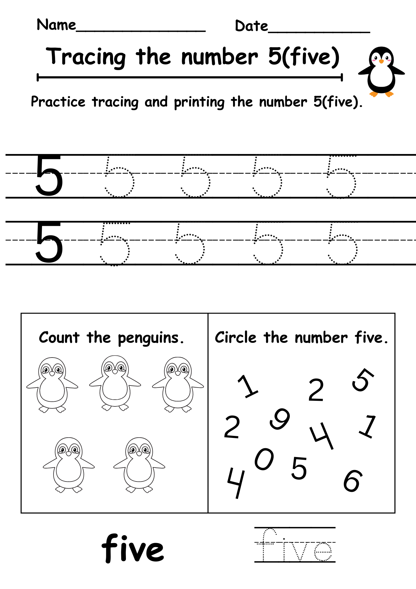 number 5 tracing sheet