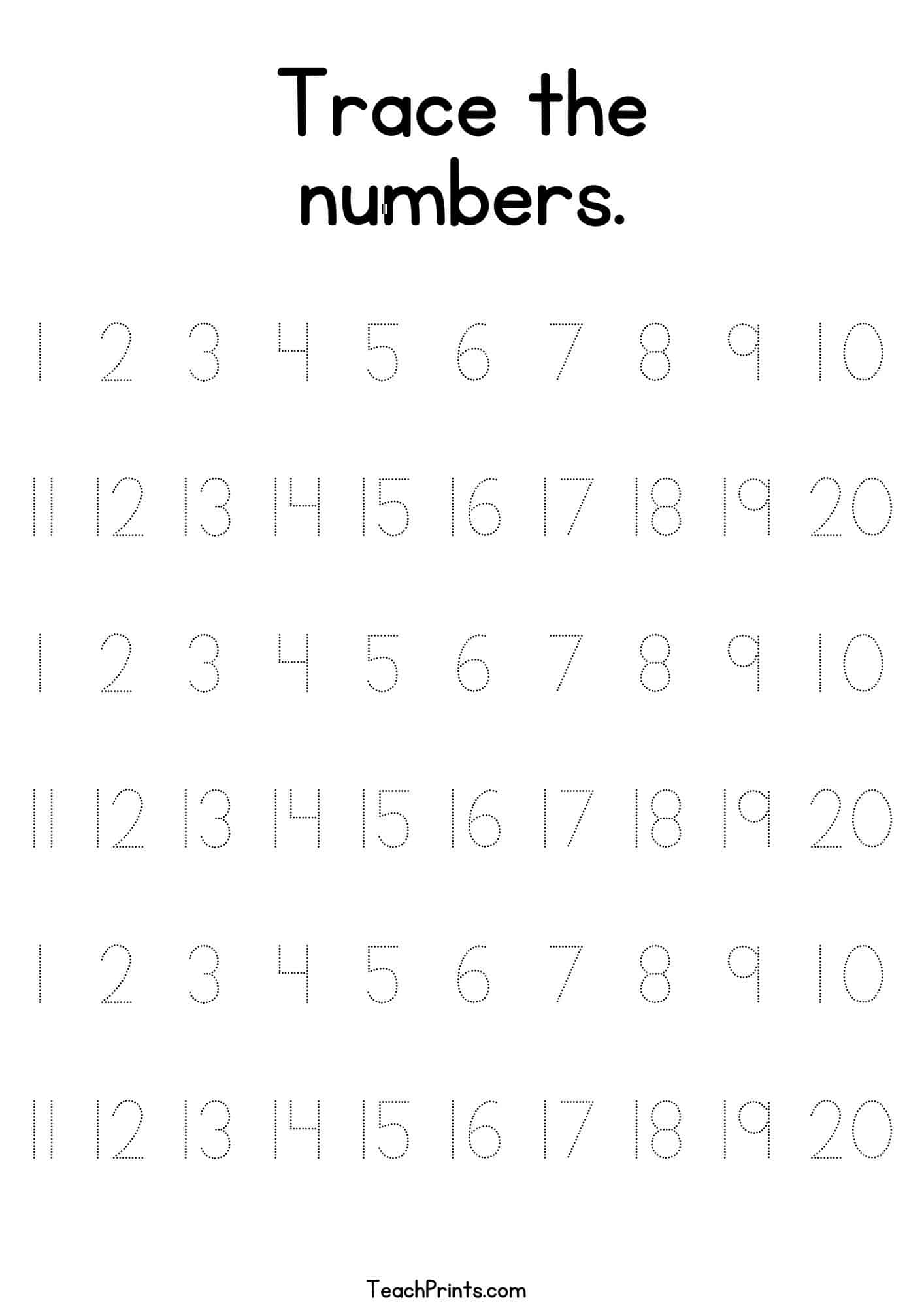 tracing numbers 1 20 pdf