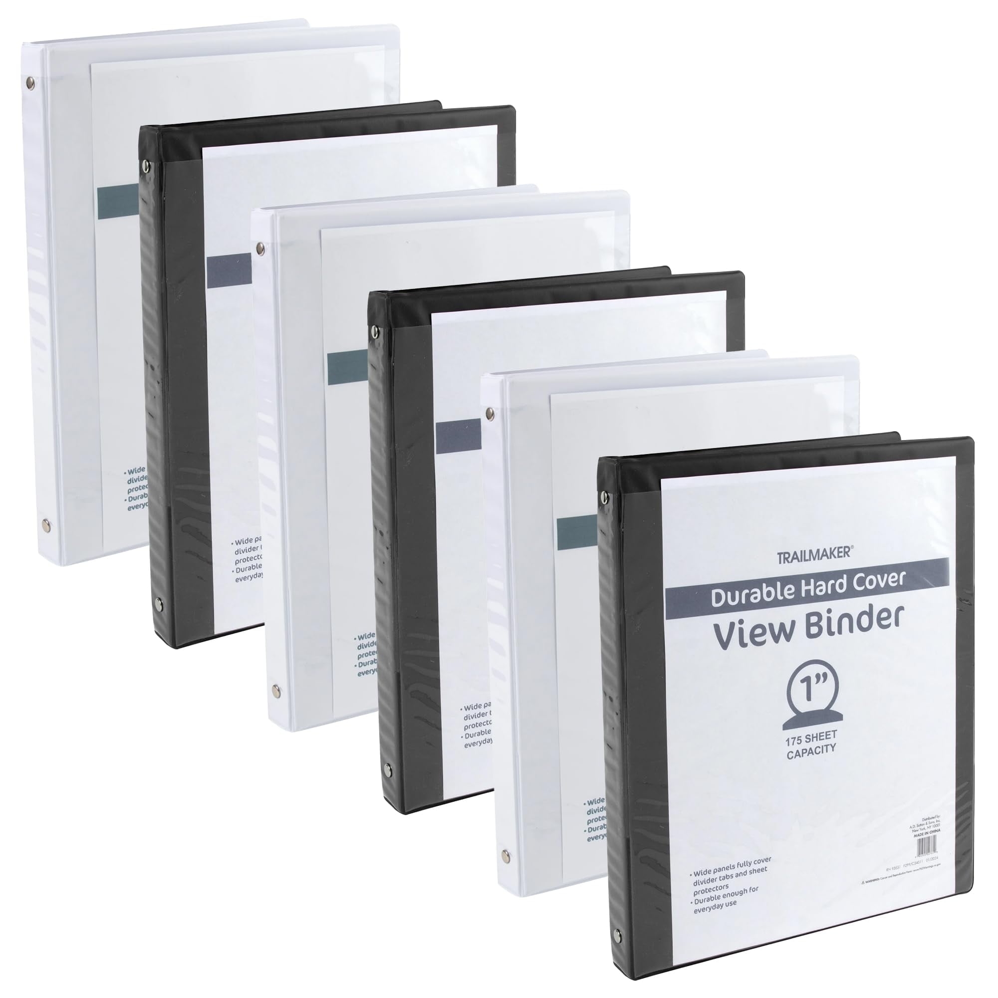 Trail Maker 50 Pack 1 Inch 3 Ring Binders Black White Mix Transparent Covers Ideal For School Supplies Walmart