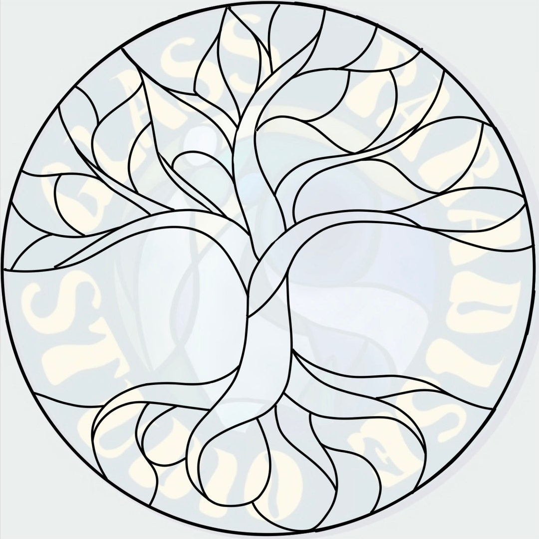 Tree Of Life Stained Glass Pattern PDF Digital File circle And Square Design Stained Glass Tree Suncatcher Digital Pattern Etsy