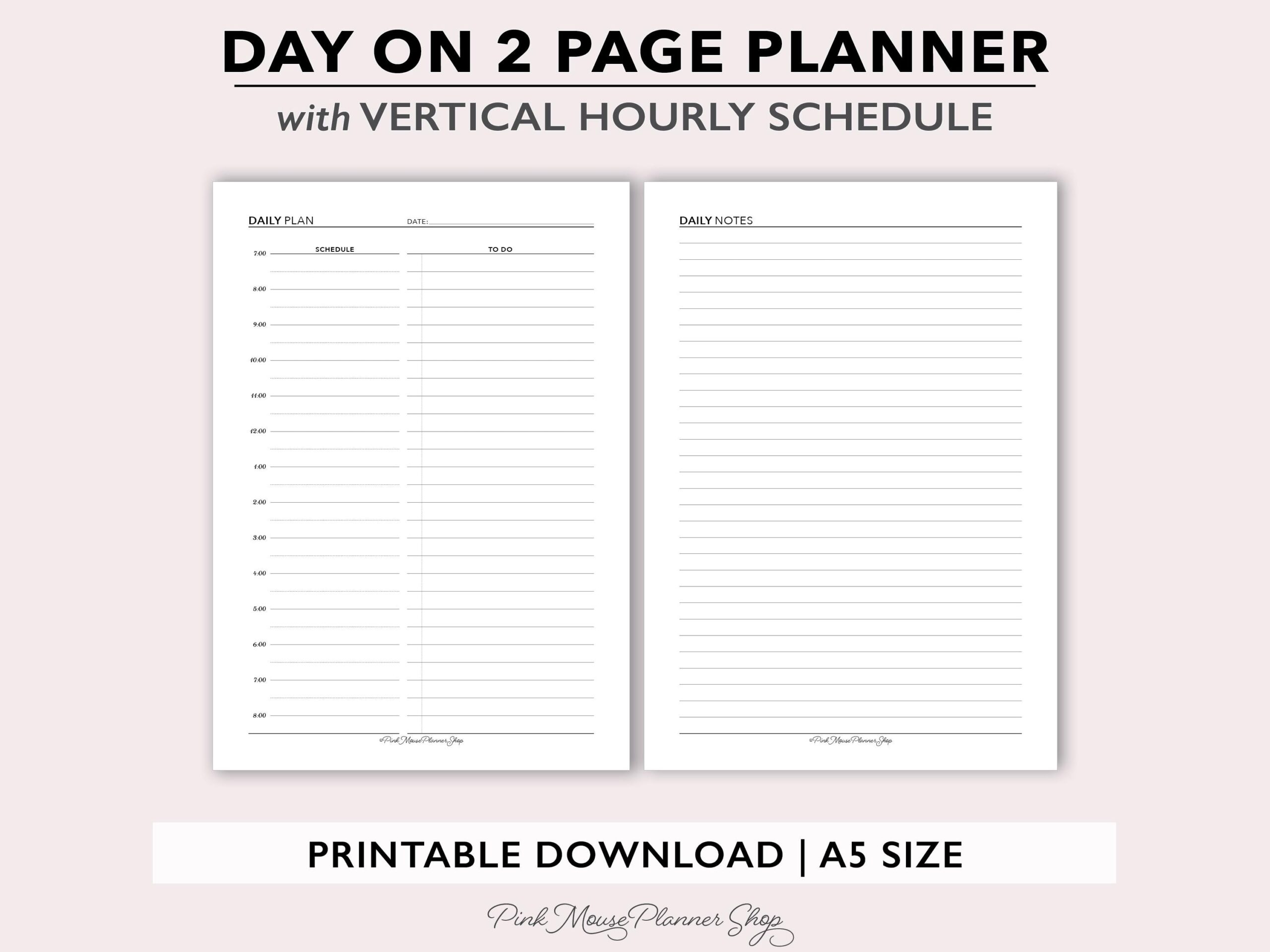 Two Page Per Day Daily Planner Printable For A5 Day On 2 Page Planner Insert Undated Daily Planner Template Appointment Schedule PDF Etsy
