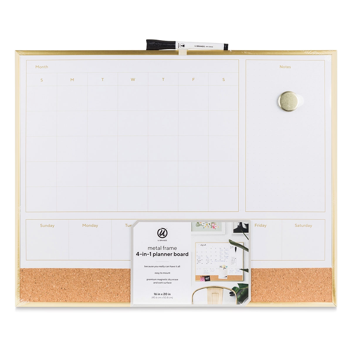 U Brands Gold Frame Dry Erase 2 in 1 Planner Board 16 X 20 BLICK Art Materials