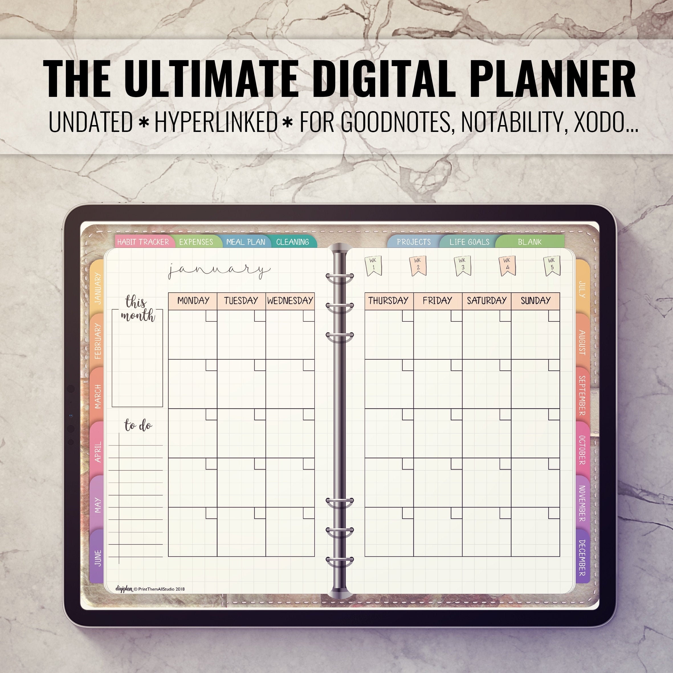 Undated Digital Planner Hyperlinked Goodnotes Planner PDF Etsy
