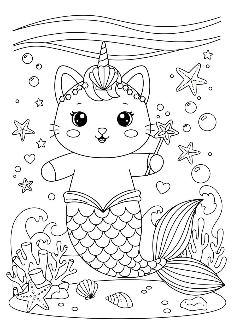 Unicorn Kitty Mermaid Coloring Pages Printable Fun