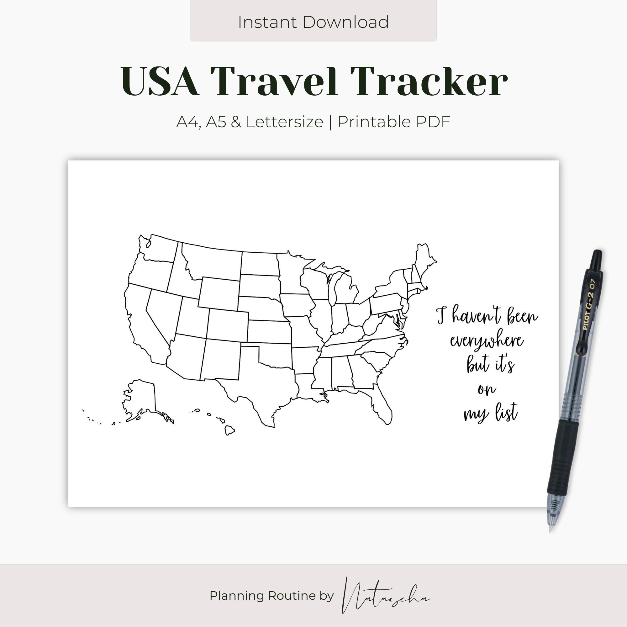 USA Travel Tracker Map Printable State Checklist digital Download Etsy