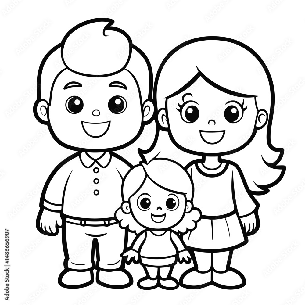 Vector De Stock Family Coloring Page Cute Mom Dad And Kid Printable Coloring Page Adobe Stock