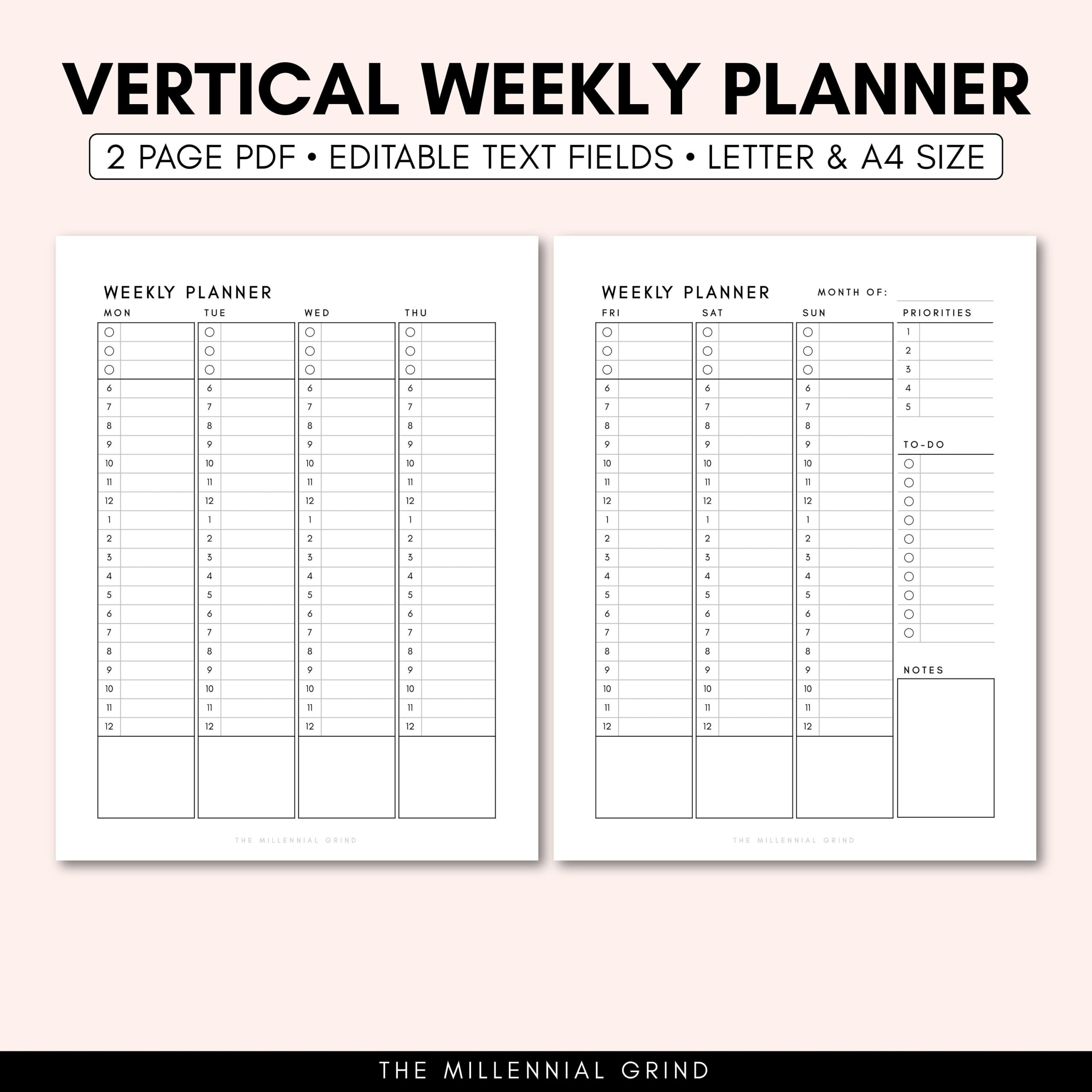 Vertical Weekly Planner Printable Vertical Weekly Planner Insert Vertical Weekly Planner Vertical Weekly Planner Editable Template Etsy Israel