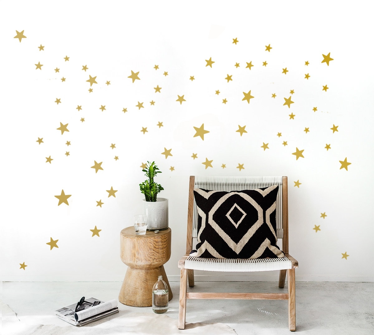 Wall Sticker Stars Set Of 90 Mixed Sized White Star Decals Gold Star Wall Stickers Kids room Decals Bed Playroom Etsy