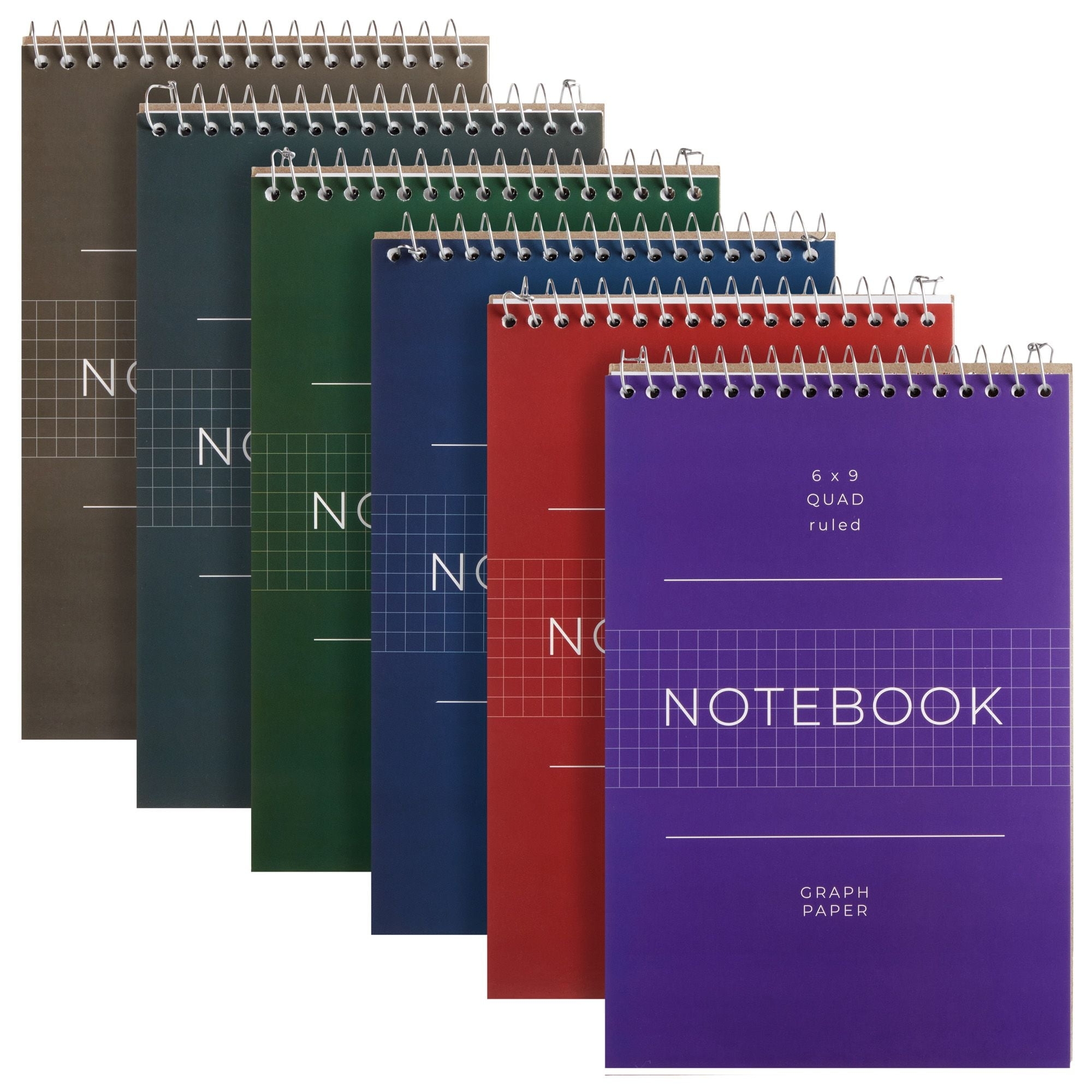 Walmart 6 Pack 6x9 Inch Quad Ruled Spiral Notebook 80 Sheets 160 Pages 6 Colors Walmart Business Supplies