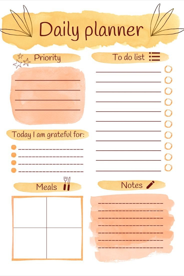 Watercolor Daily Planner Printable PDF Editable A4 A5 Letter Size