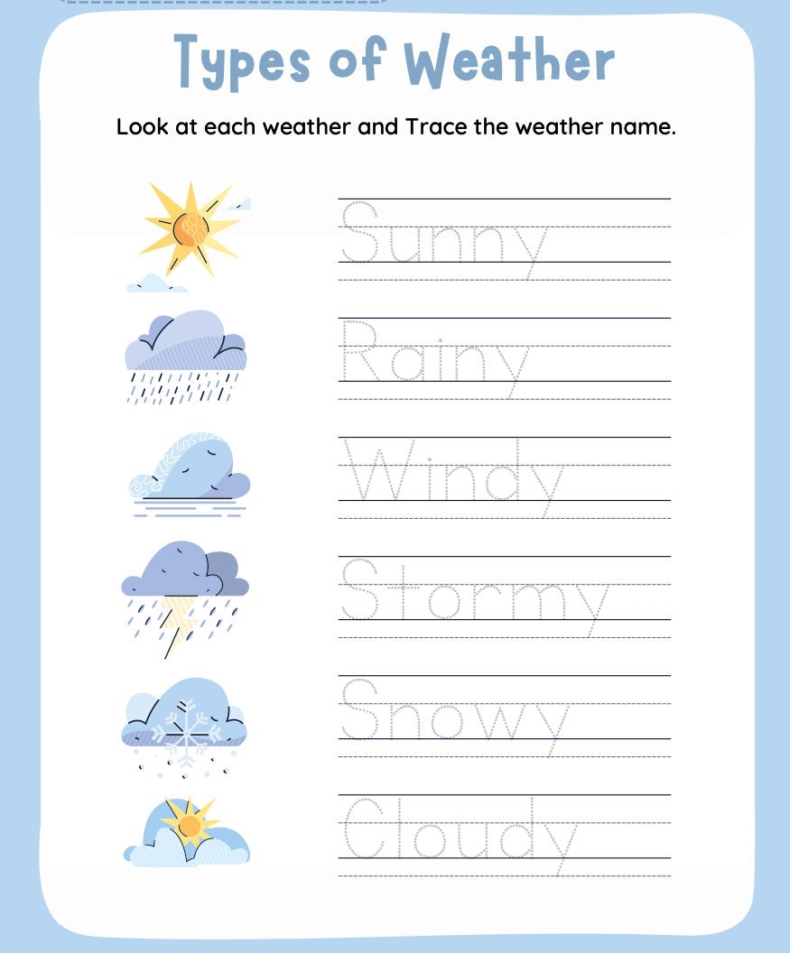 Weather Worksheet Etsy Israel
