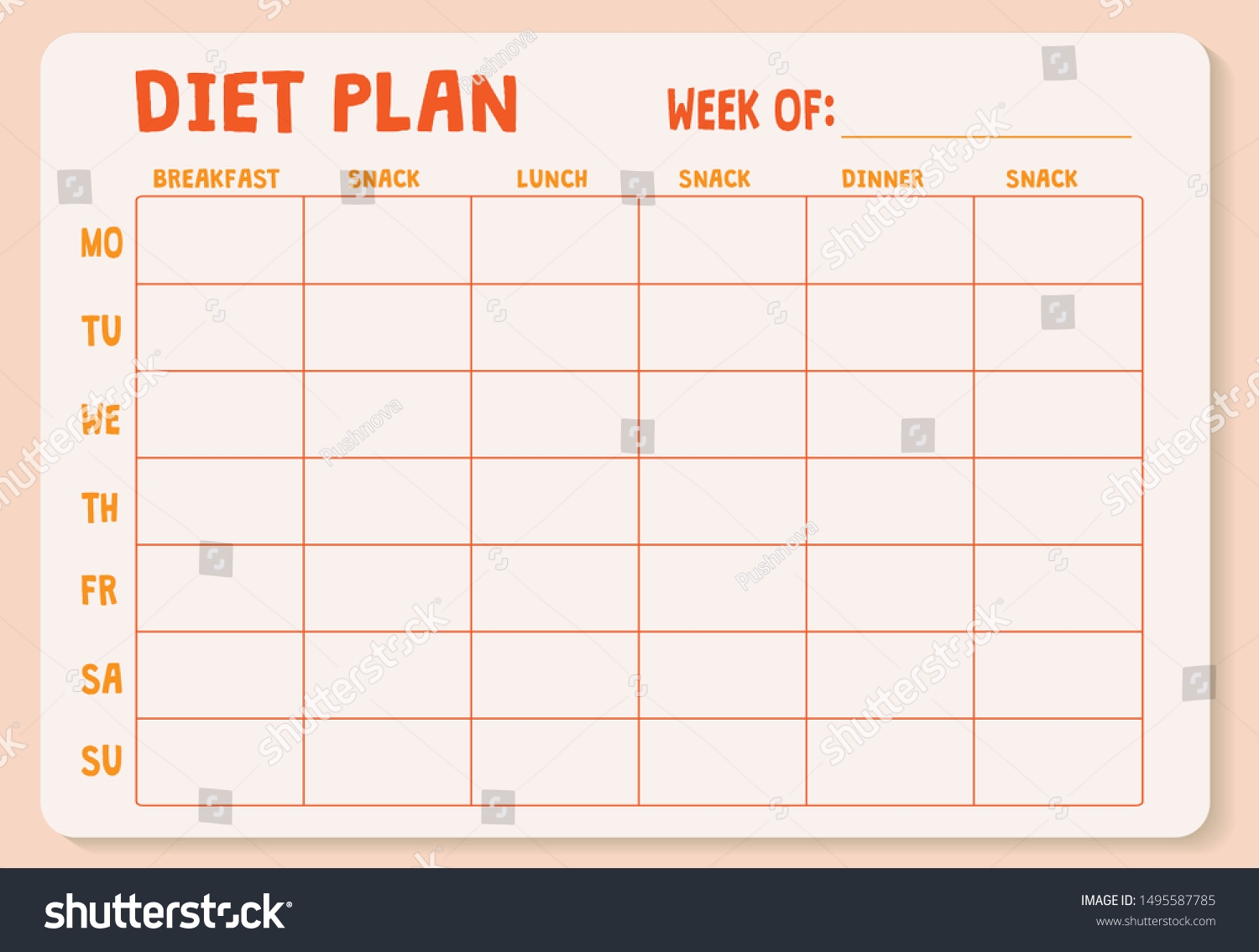 Weekly Diet Plan Meal Plan Week Stock Vector Royalty Free 1495587785 Shutterstock