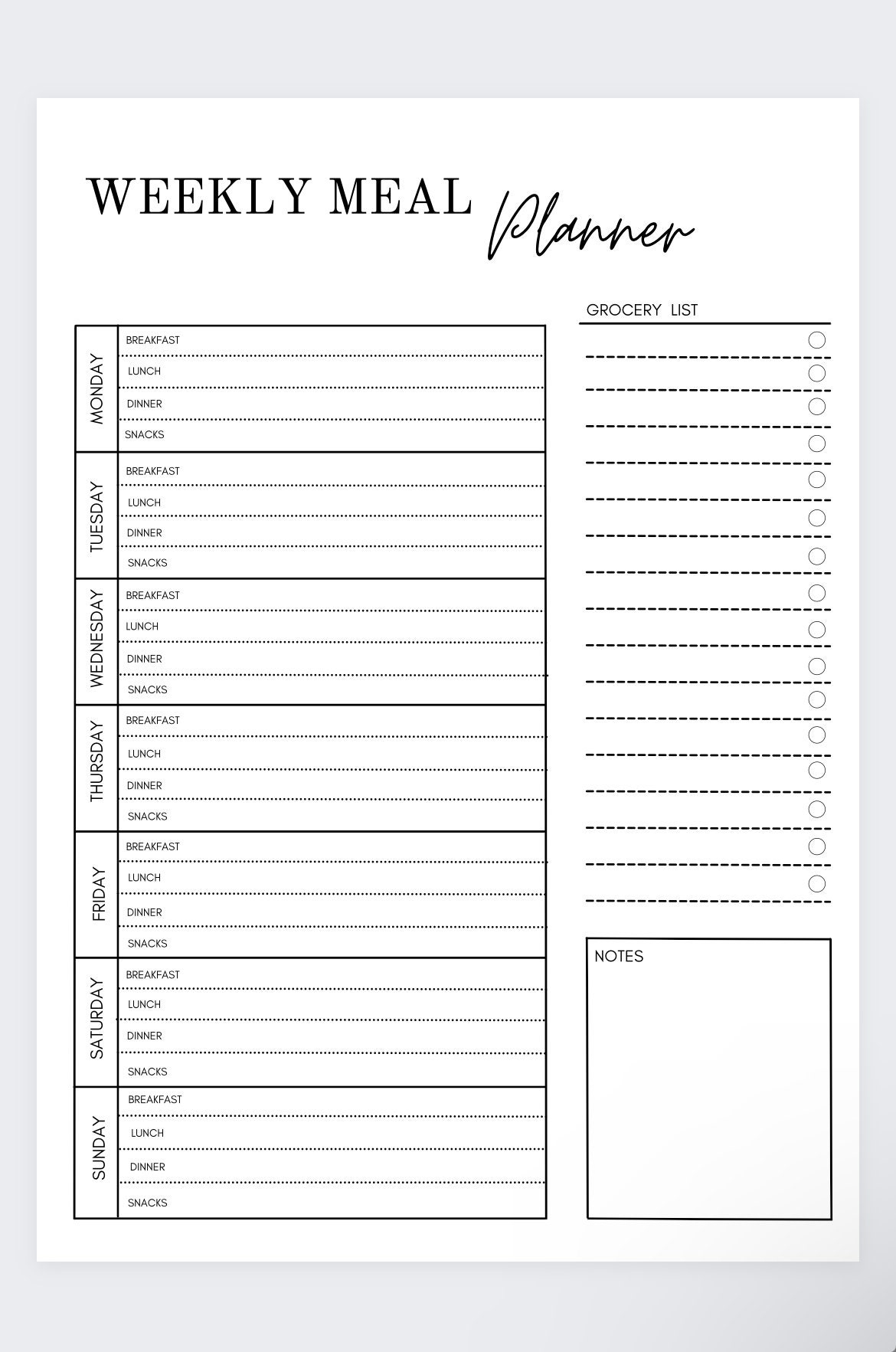 Weekly Meal Planner Grocery List Printable Template PDF Etsy Finland